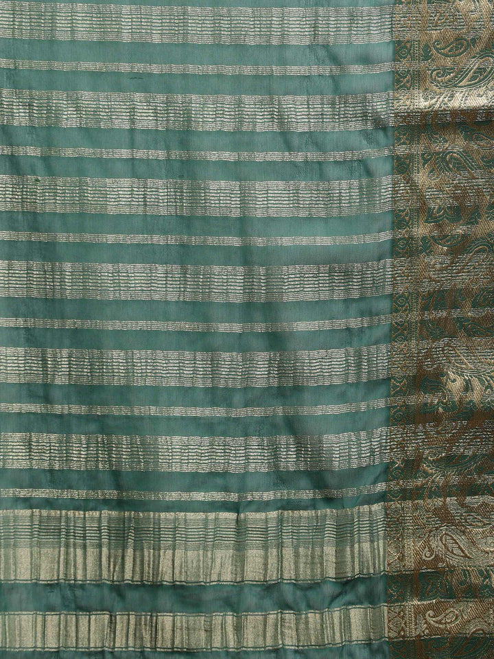 Bottle Green Zari Work Chiffon Saree
