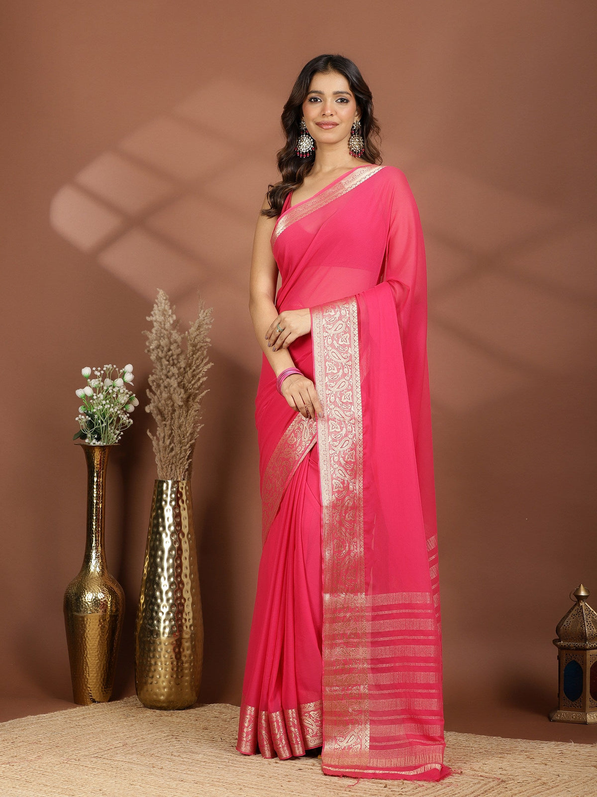 Rani Zari Work Chiffon Saree