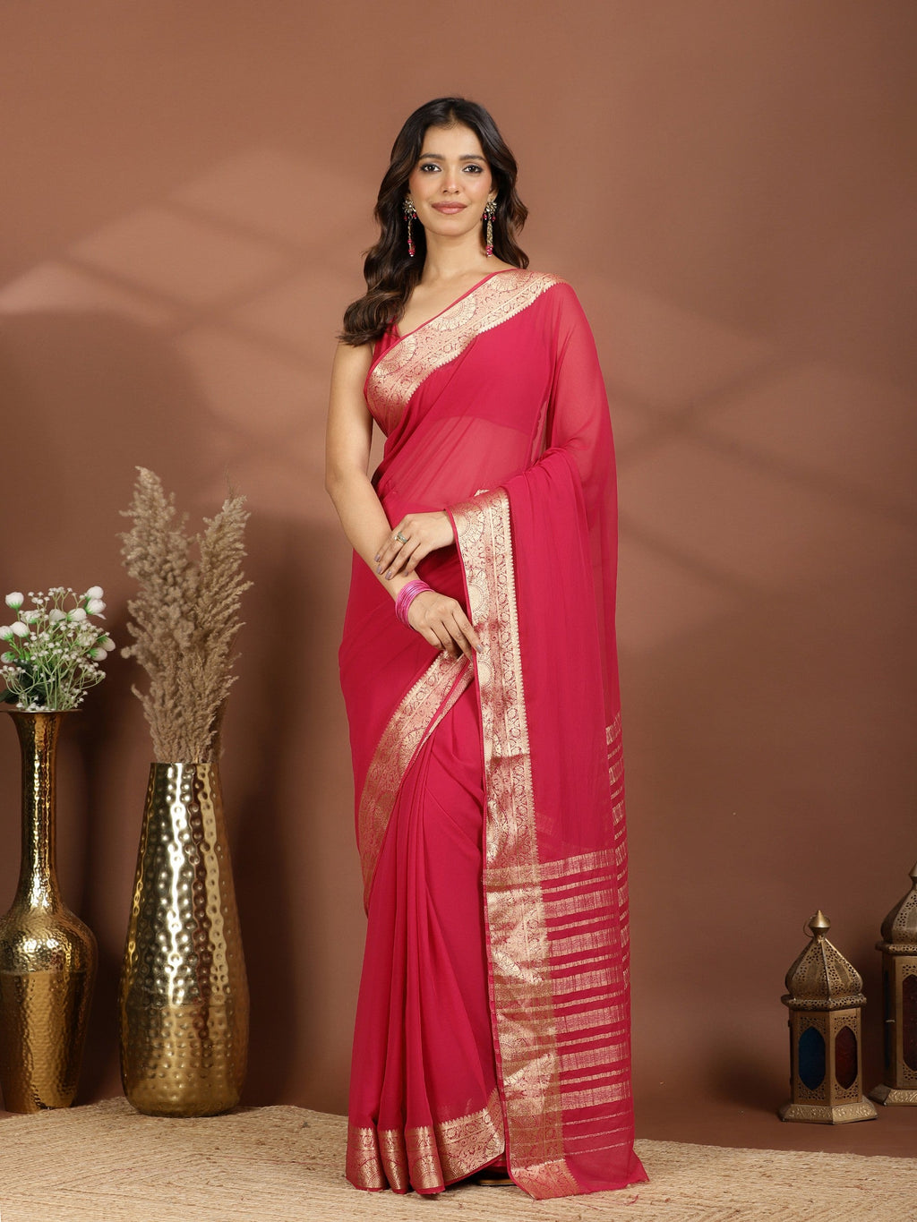 Magenta Zari Work Chiffon Saree