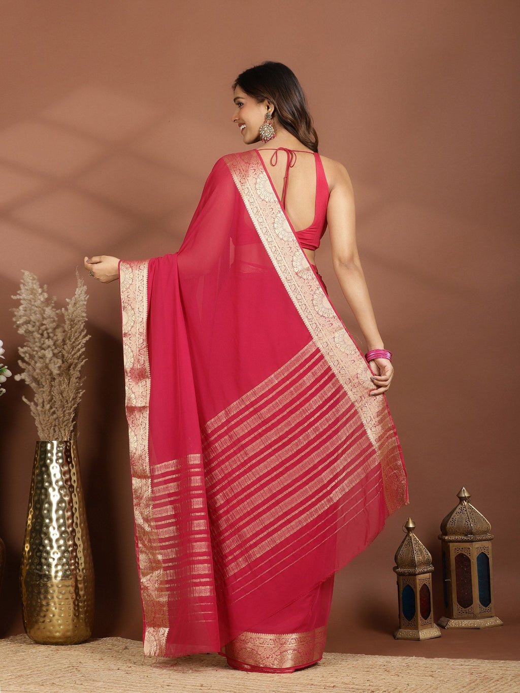 Magenta Zari Work Chiffon Saree