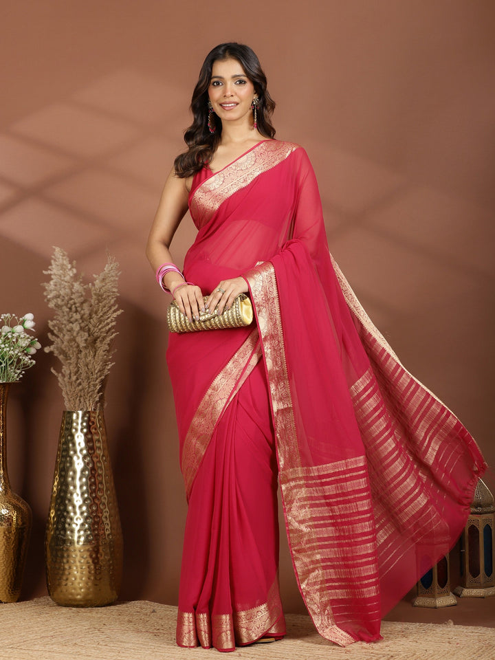 Magenta Zari Work Chiffon Saree