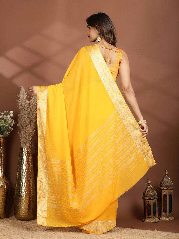 Mustard Zari Work Chiffon Saree