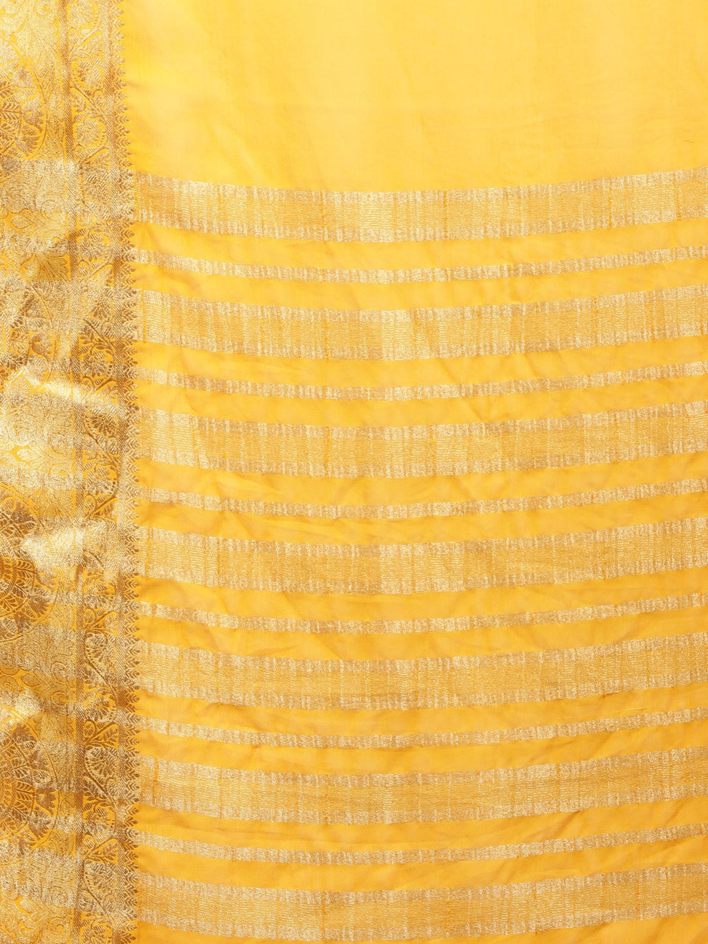 Mustard Zari Work Chiffon Saree