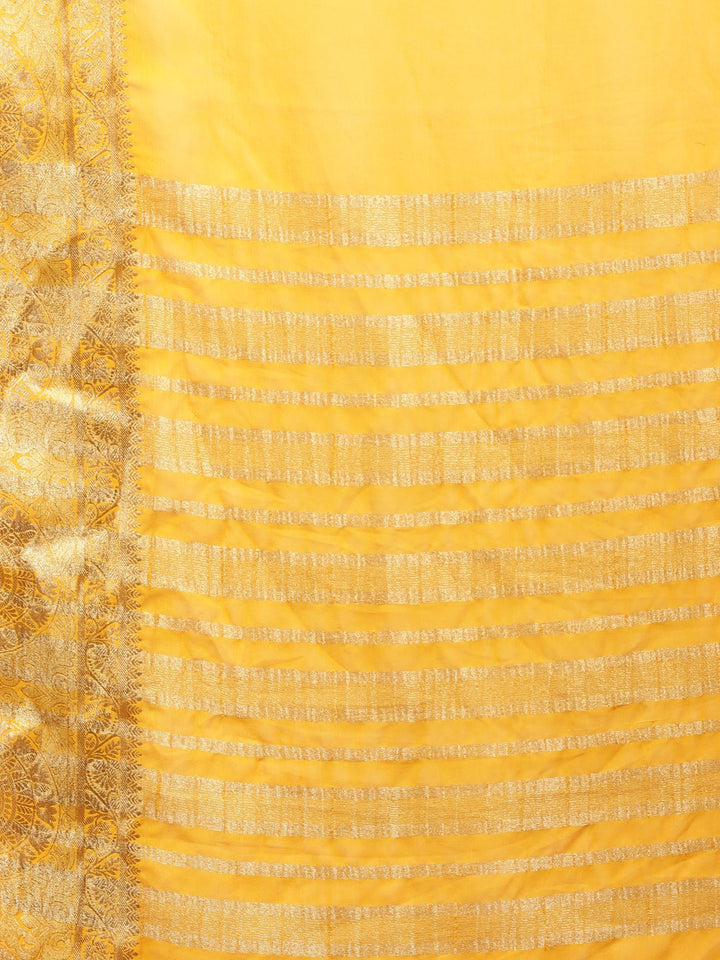 Mustard Zari Work Chiffon Saree
