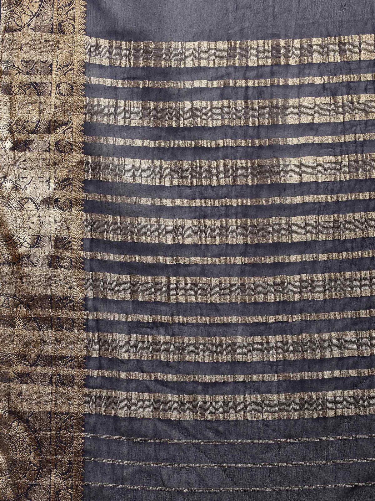 Navy Blue Zari Work Chiffon Saree