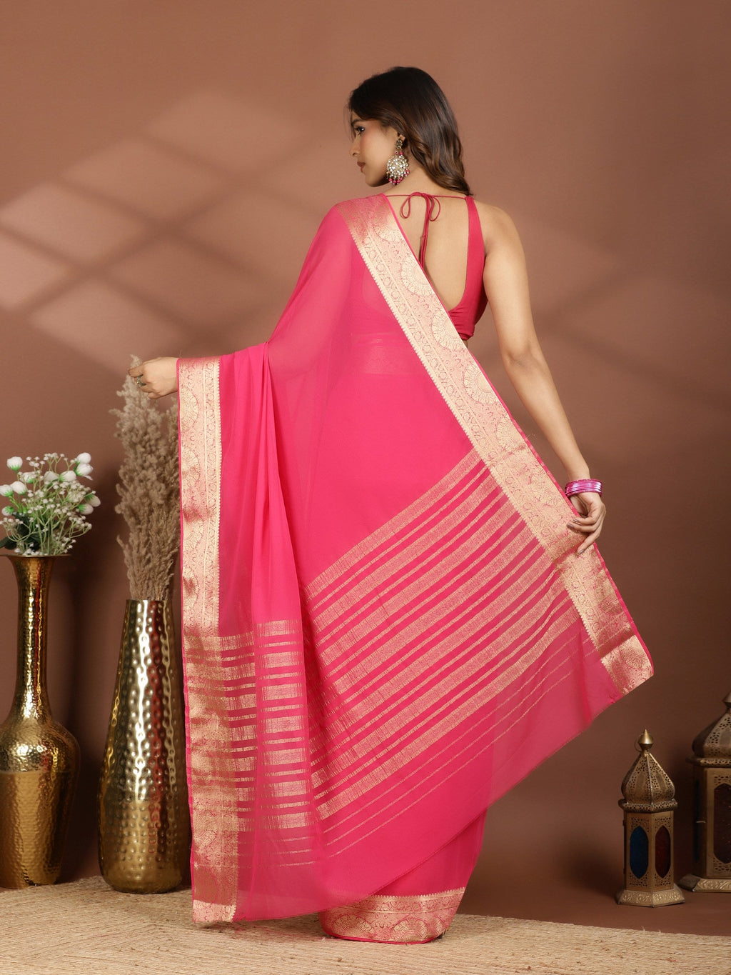 Rani Zari Work Chiffon Saree