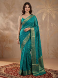 Lake Blue Zari Work Crepe Saree