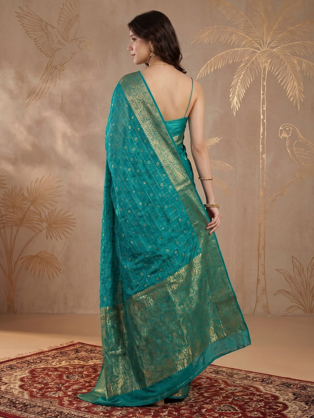 Lake Blue Zari Work Crepe Saree