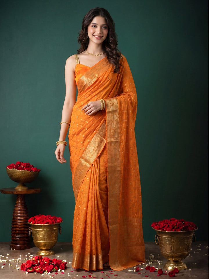 Mustard Zari Work Crepe Saree