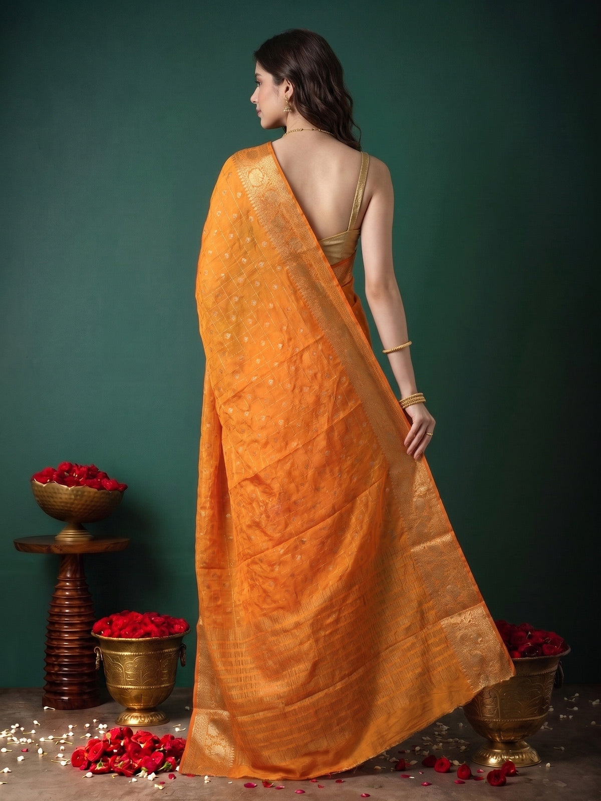 Mustard Zari Work Crepe Saree