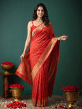 Pink Zari Work Crepe Saree