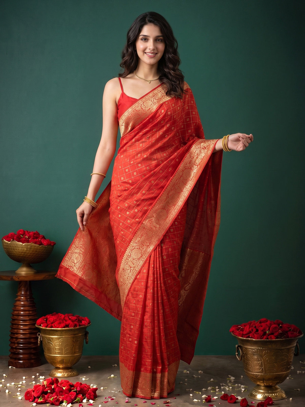 Pink Zari Work Crepe Saree