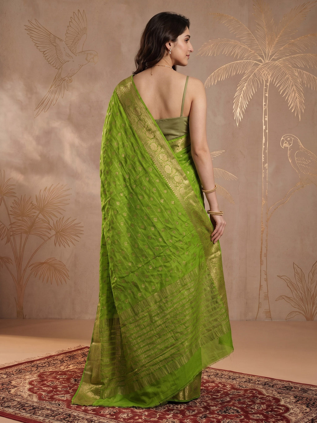 Pista Green Zari Work Crepe Saree