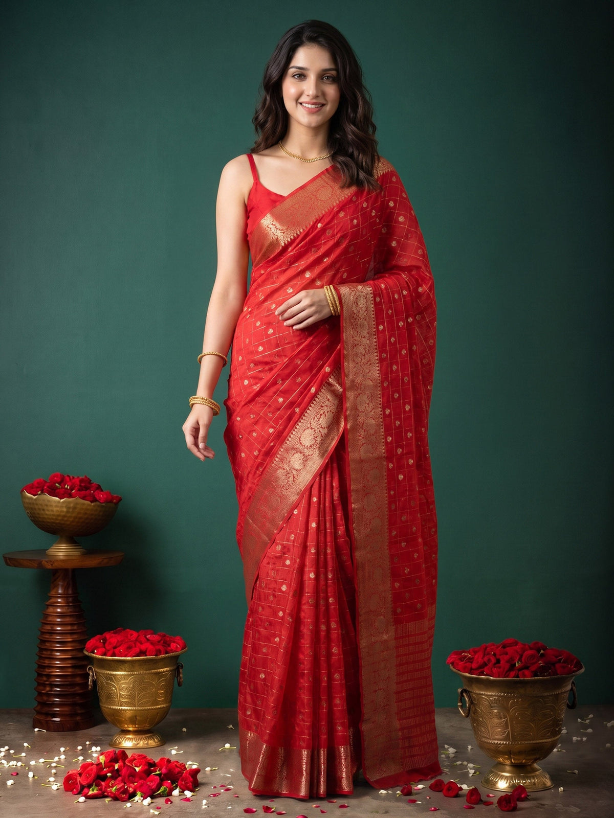 Rani Zari Work Crepe Saree