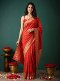 Red Zari Work Crepe Saree