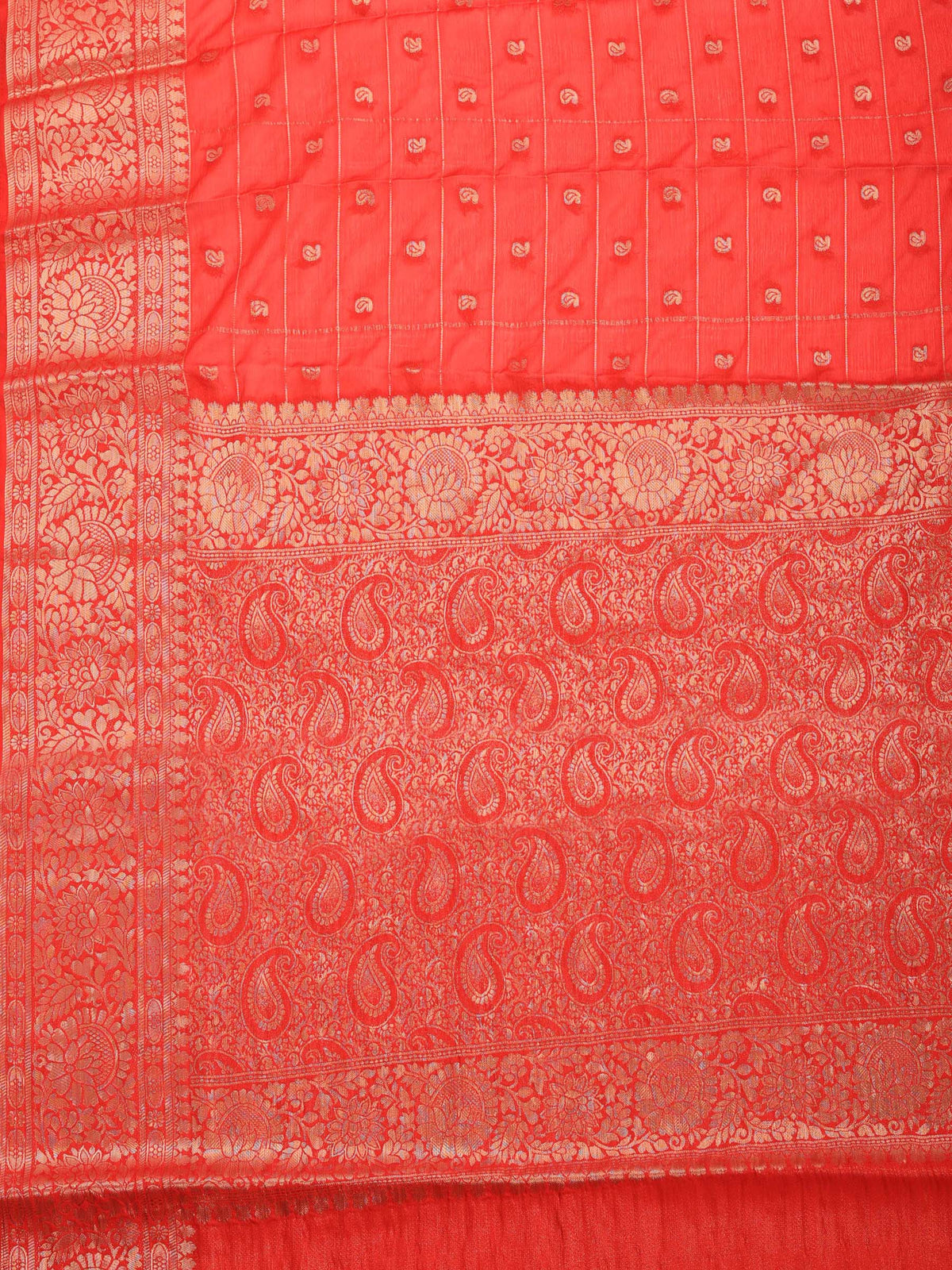 Red Zari Work Crepe Saree