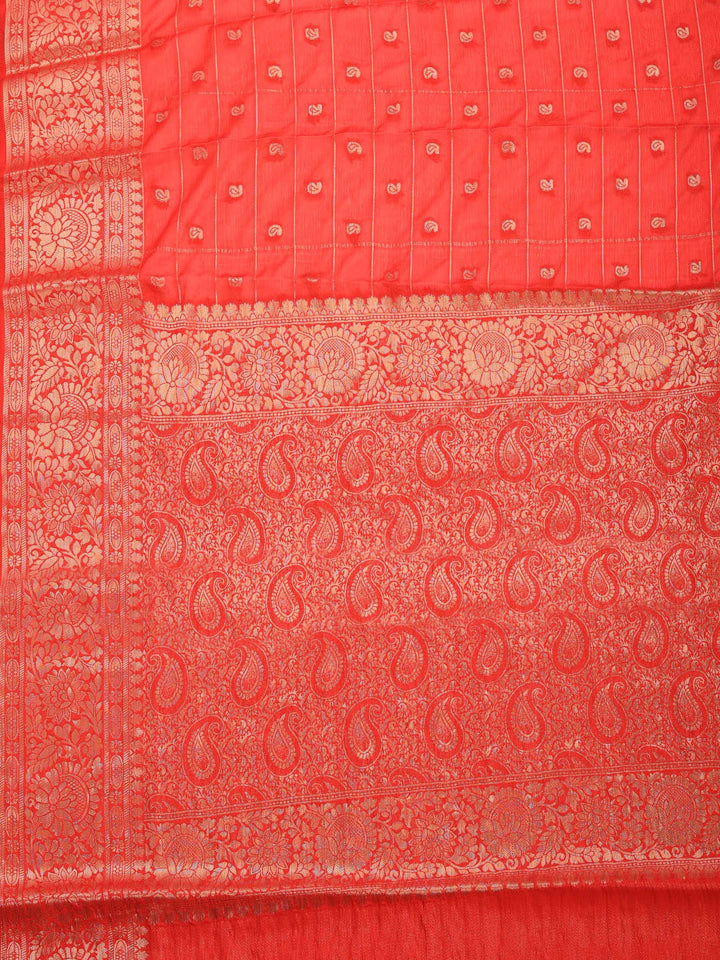 Red Zari Work Crepe Saree