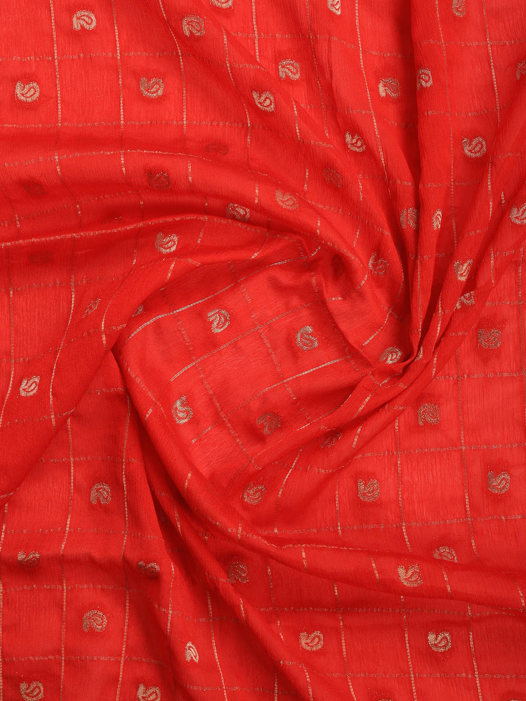 Red Zari Work Crepe Saree