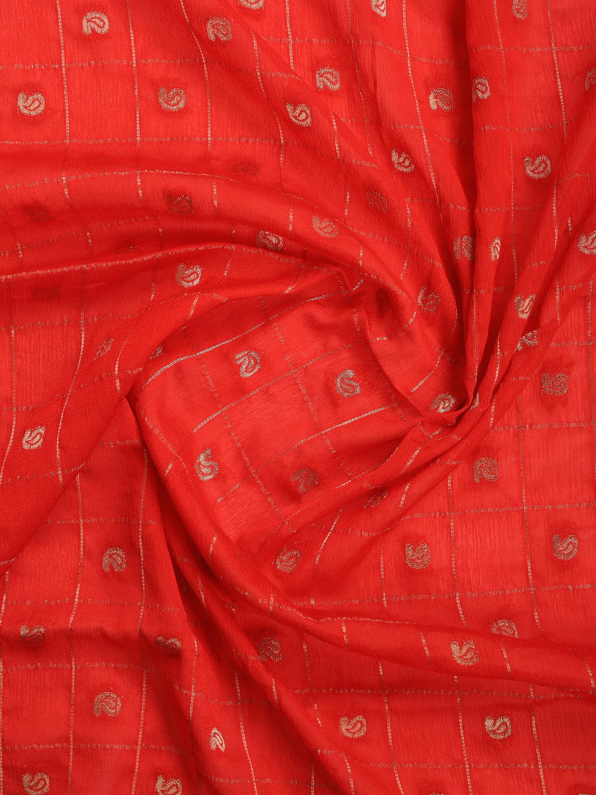 Red Zari Work Crepe Saree