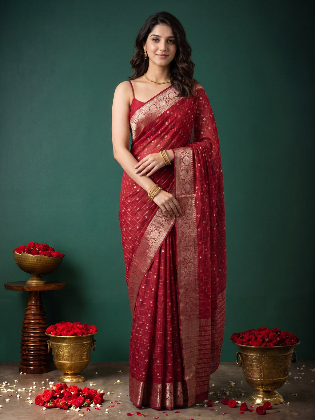 Wine Zari Work Crepe Saree