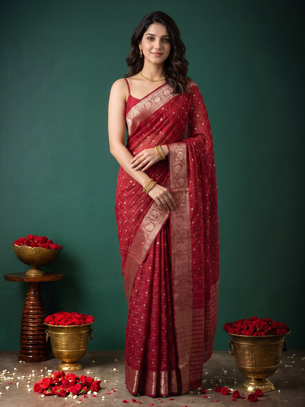 Wine Zari Work Crepe Saree