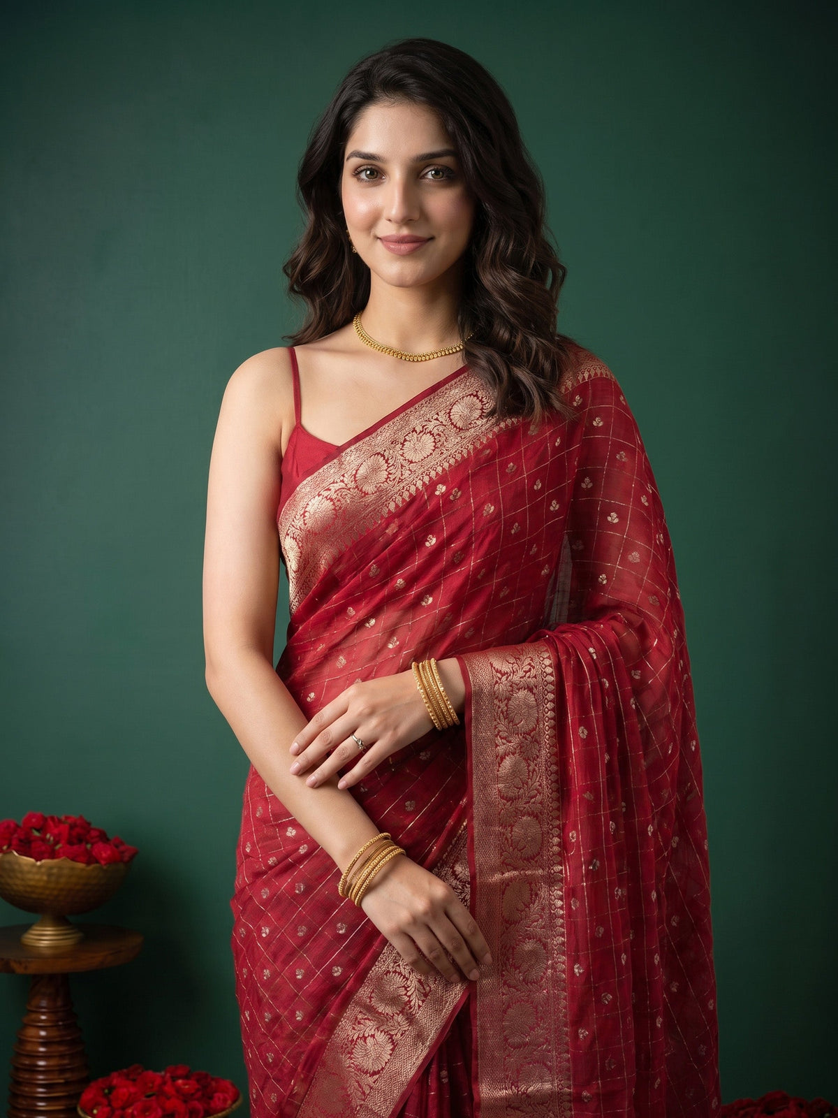 Wine Zari Work Crepe Saree