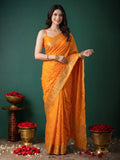 Yellow Zari Work Crepe Saree