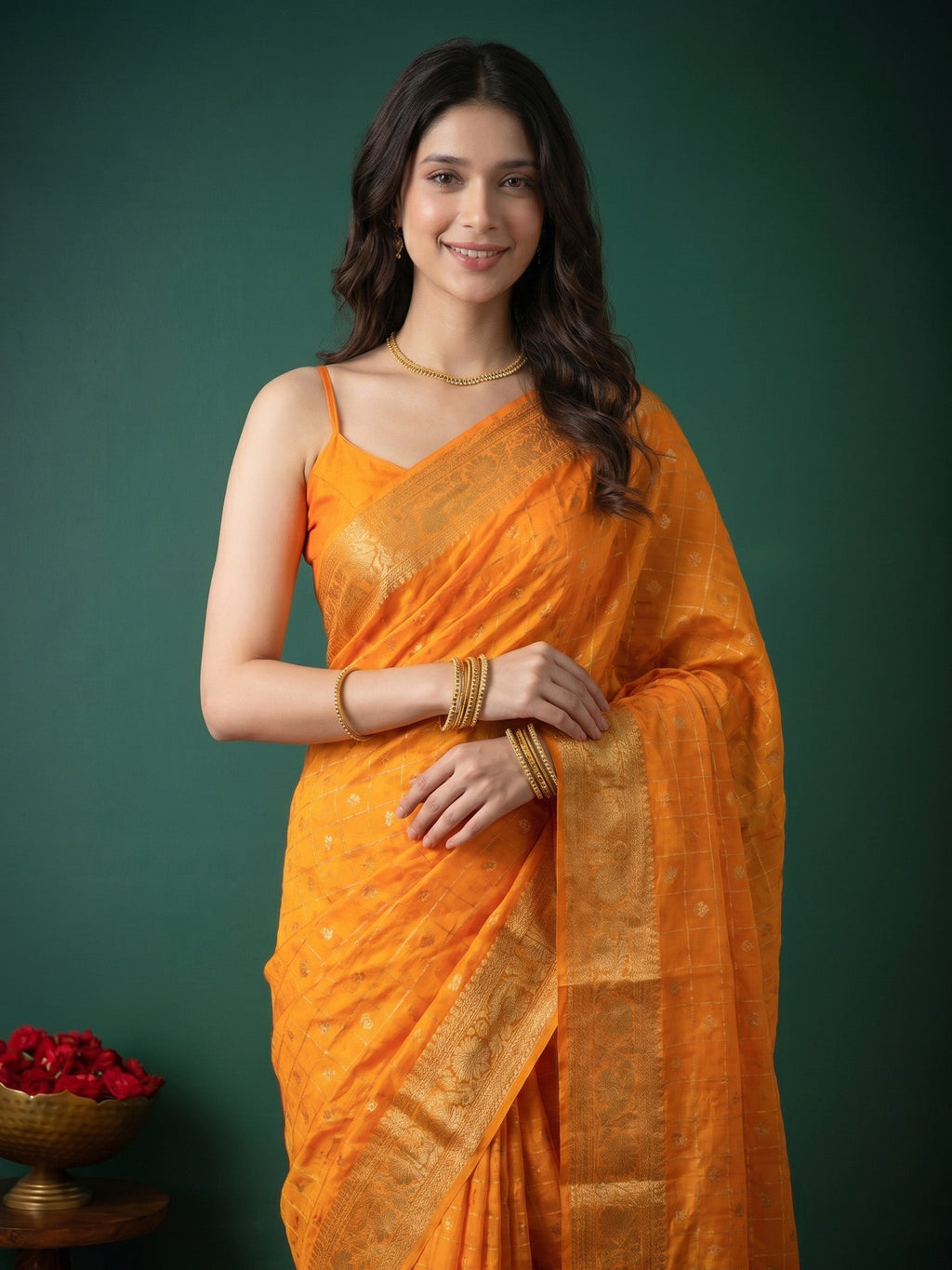 Yellow Zari Work Crepe Saree