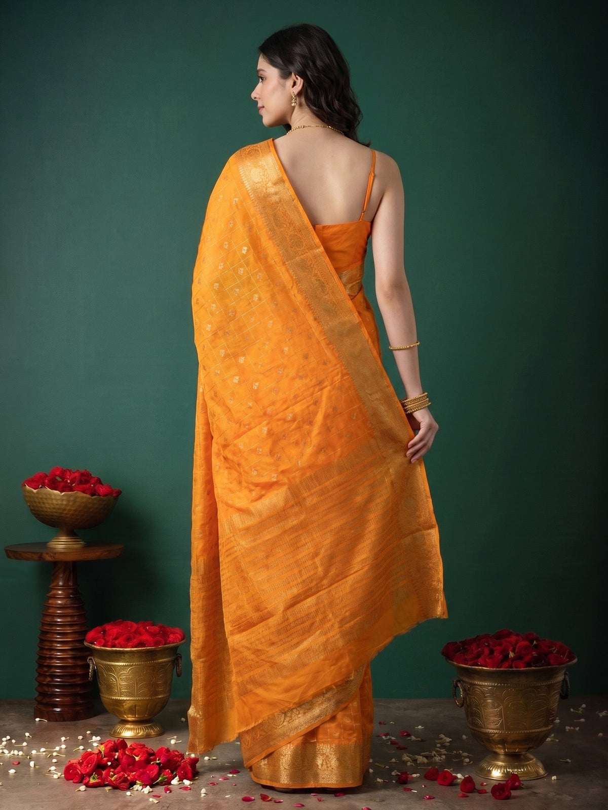 Yellow Zari Work Crepe Saree