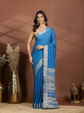 Blue Zari Work Chiffon Saree