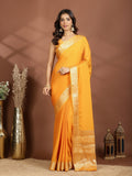 Mustard Zari Work Chiffon Saree