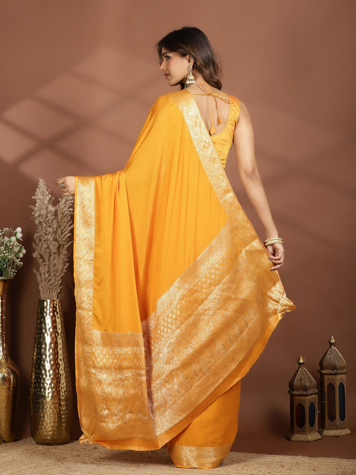 Mustard Zari Work Chiffon Saree