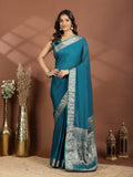 Peacock Blue Zari Work Chiffon Saree