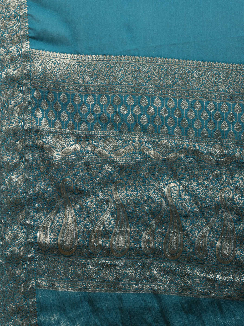 Peacock Blue Zari Work Chiffon Saree