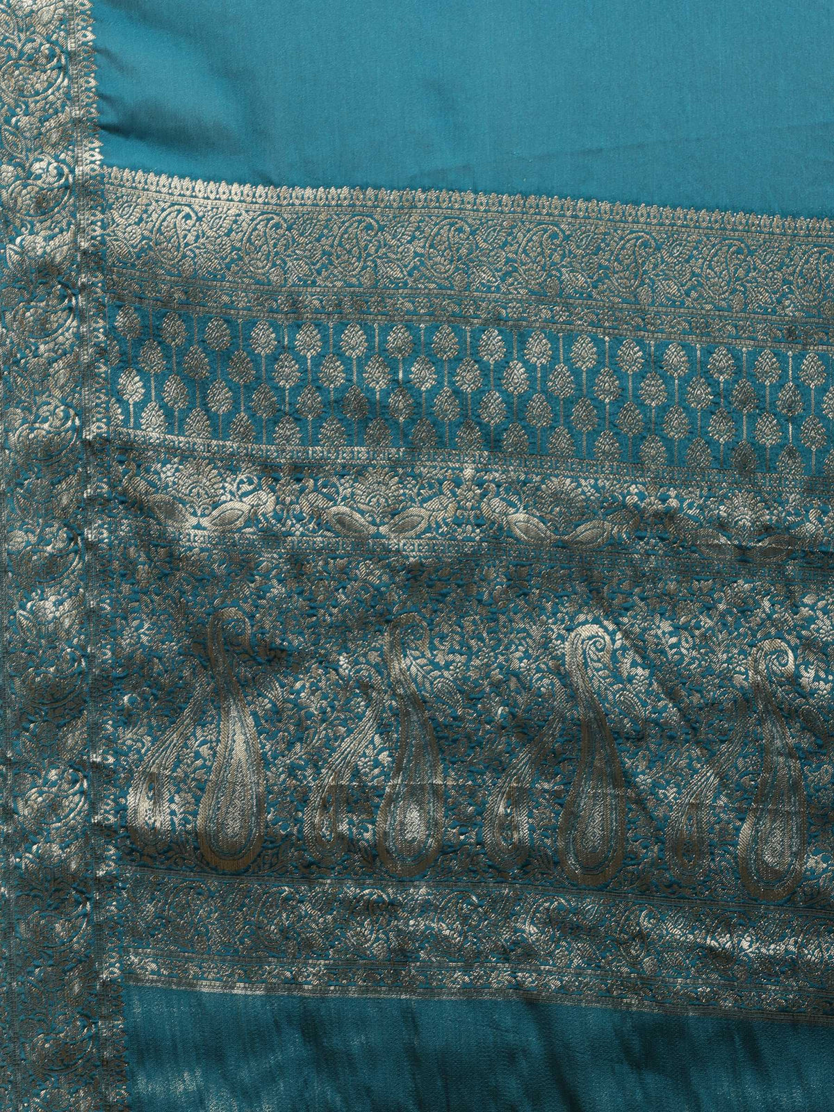 Peacock Blue Zari Work Chiffon Saree
