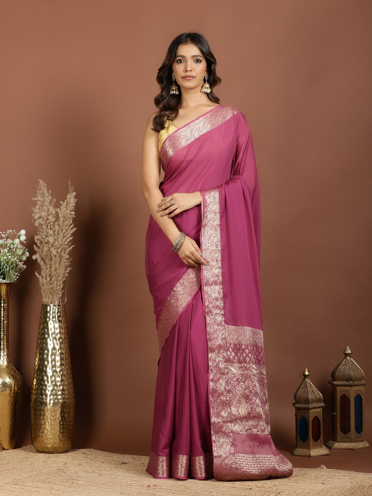Purple Zari Work Chiffon Saree