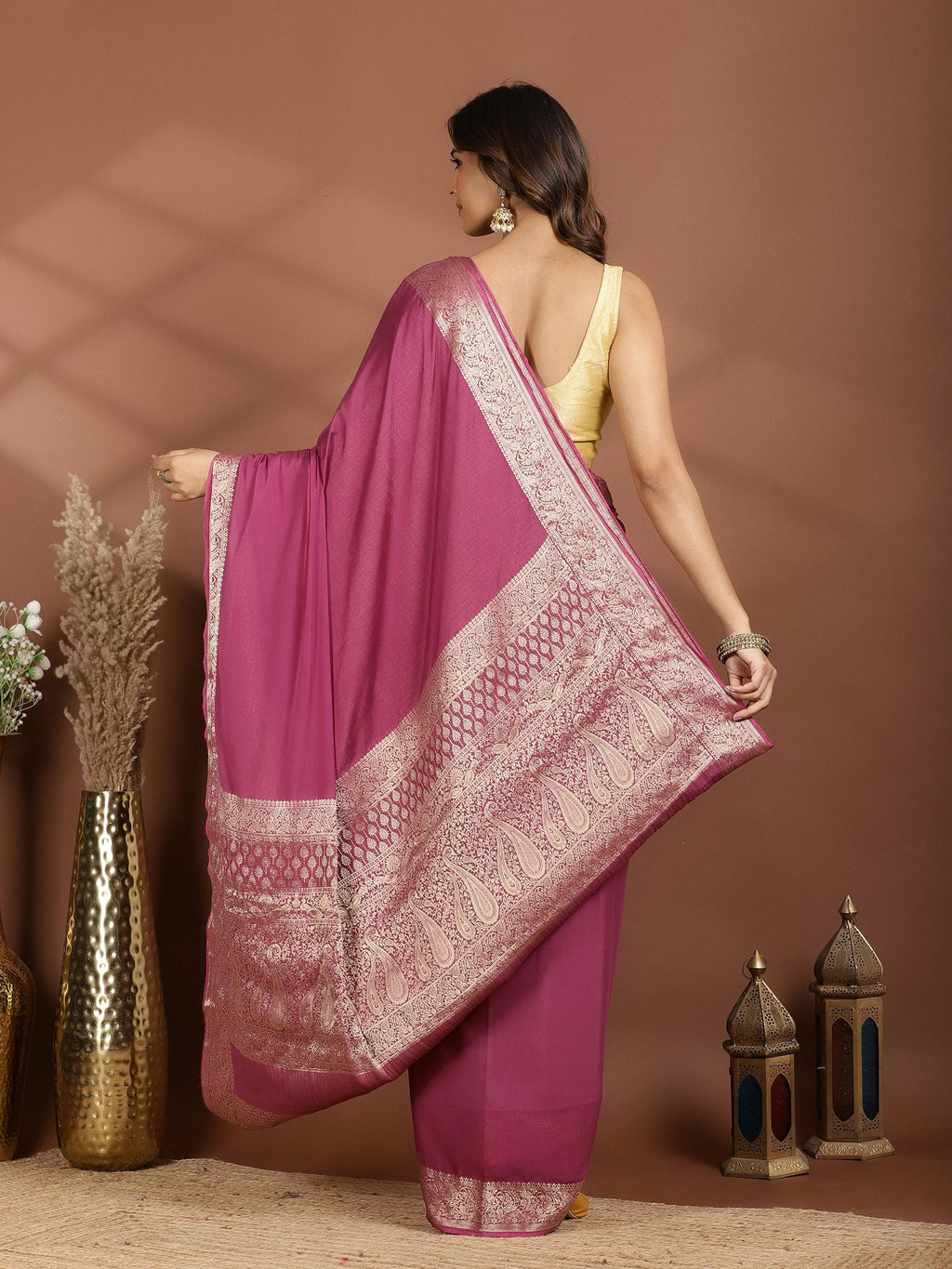 Purple Zari Work Chiffon Saree