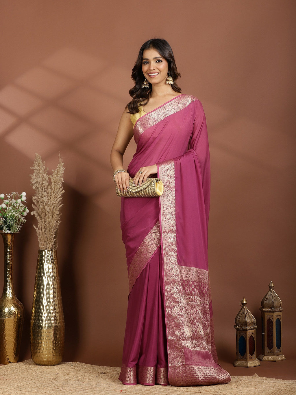 Purple Zari Work Chiffon Saree