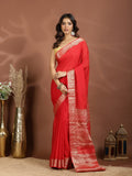Red Zari Work Chiffon Saree