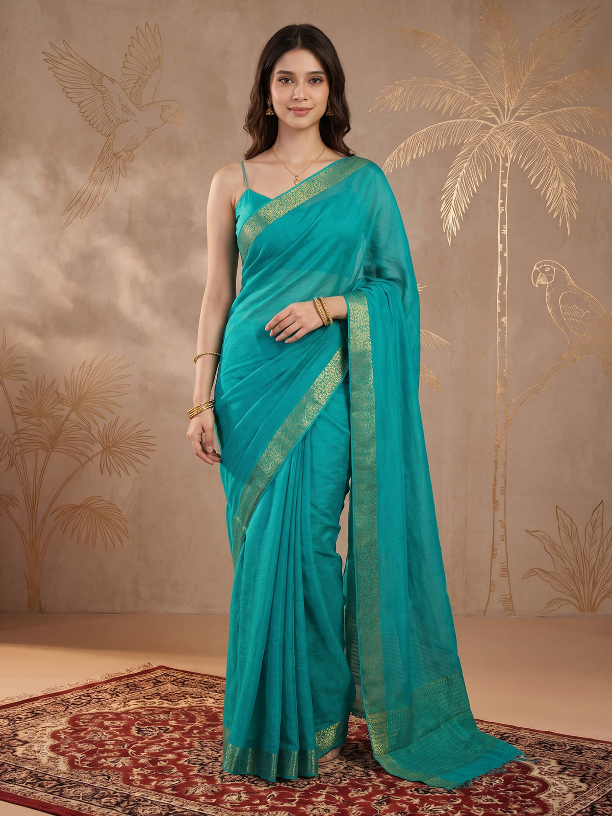 Firozee Zari Work Chiffon Saree