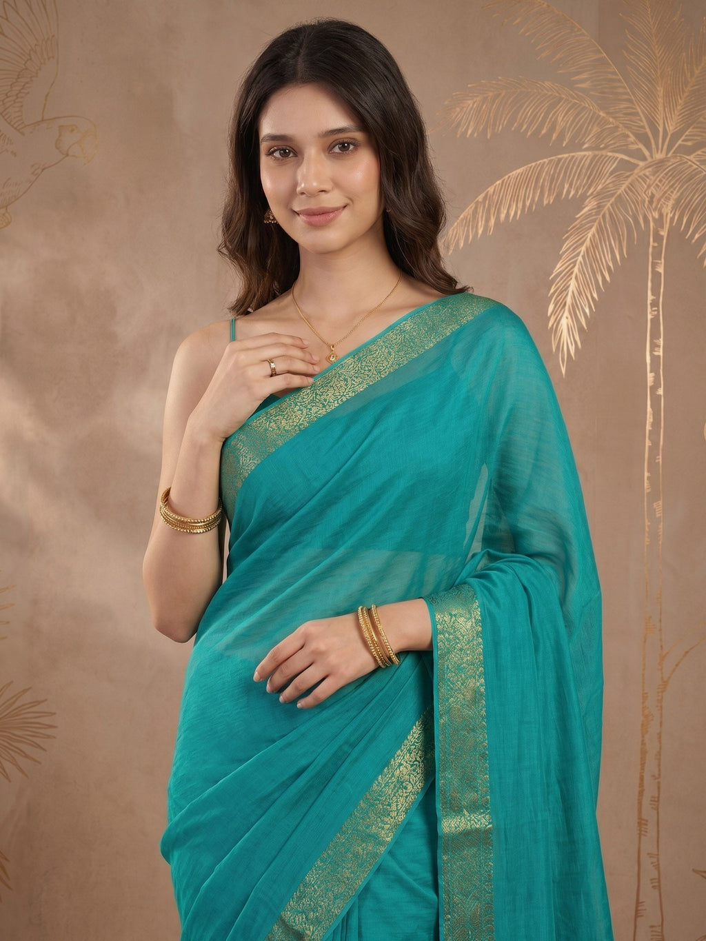 Firozee Zari Work Chiffon Saree