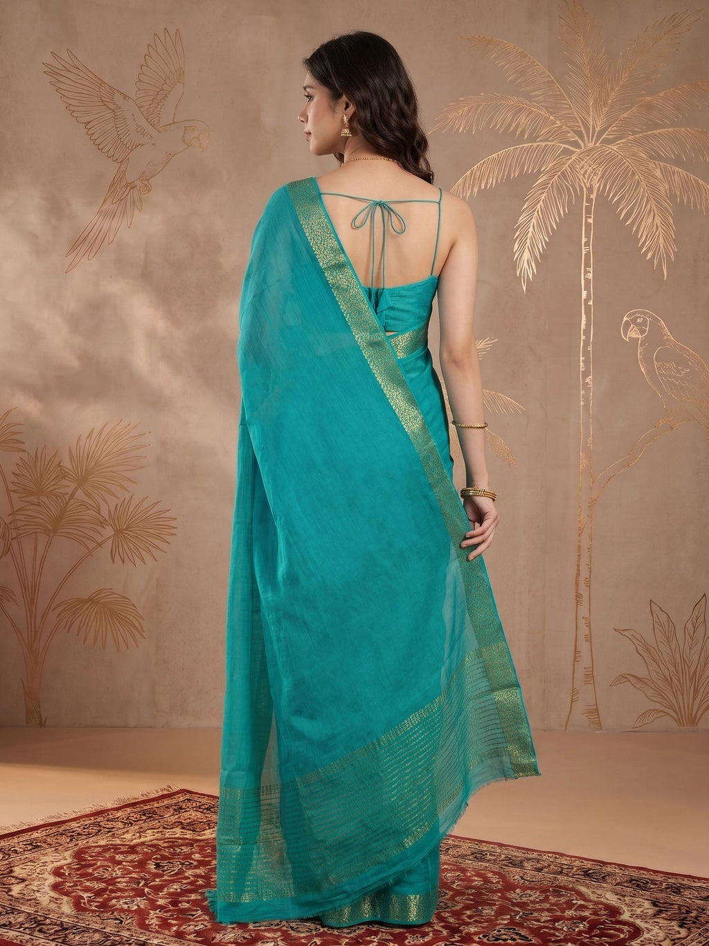 Firozee Zari Work Chiffon Saree