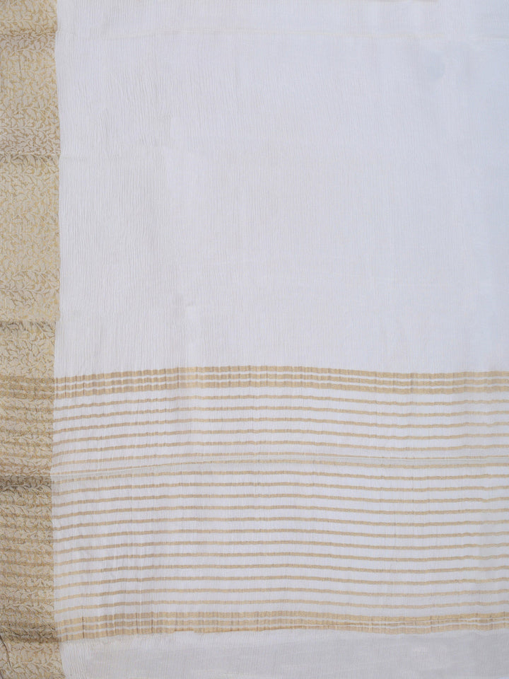 Off White Zari Work Chiffon Saree
