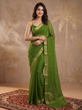 Pista Green Zari Work Chiffon Saree