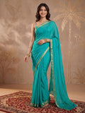 Firozee Zari Work Chiffon Saree
