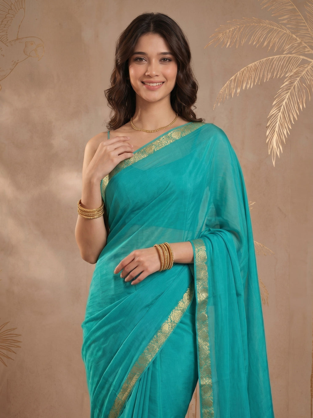 Firozee Zari Work Chiffon Saree
