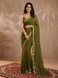 Mehndi Zari Work Chiffon Saree