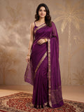 Purple Zari Work Chiffon Saree