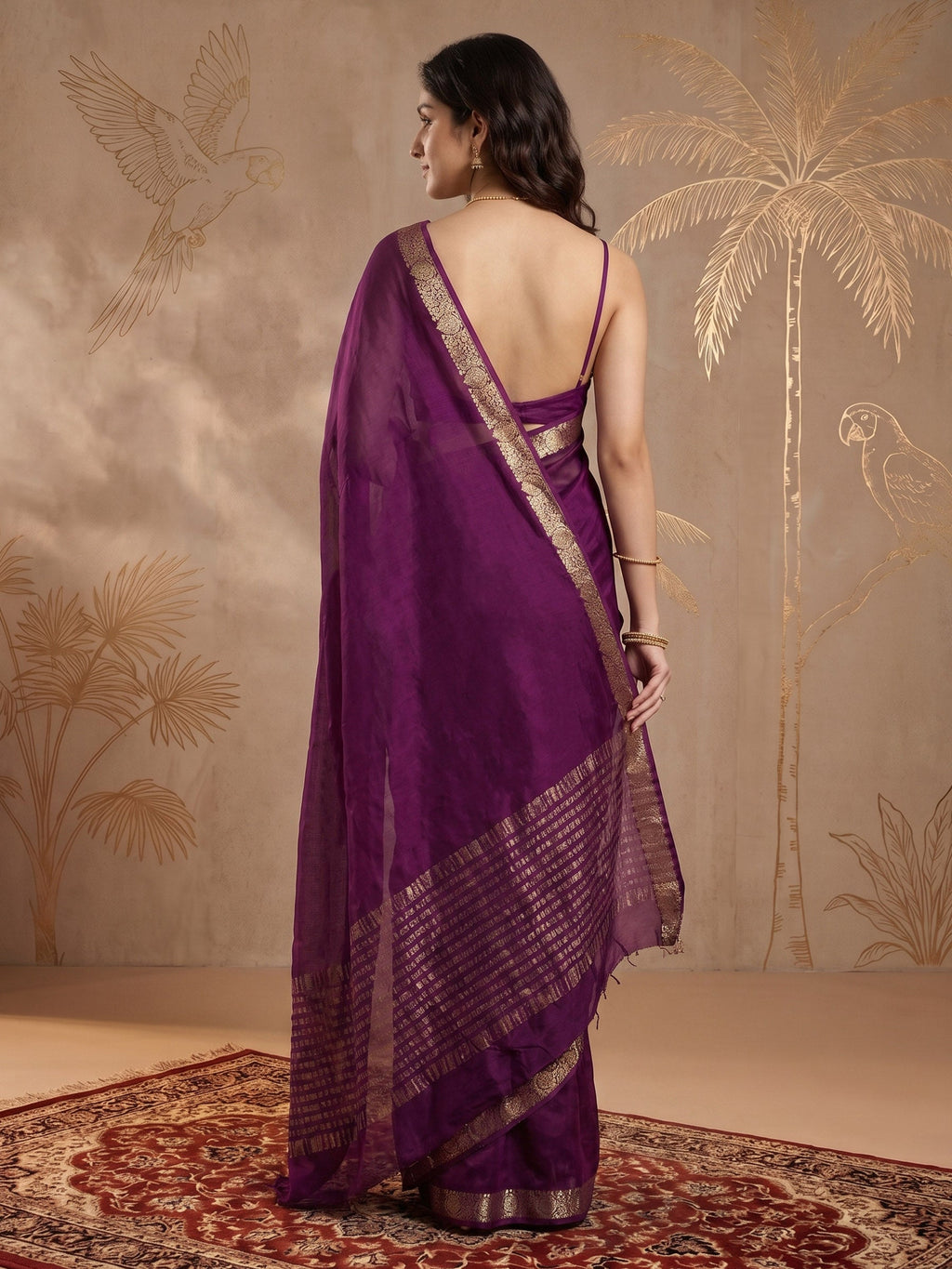 Purple Zari Work Chiffon Saree