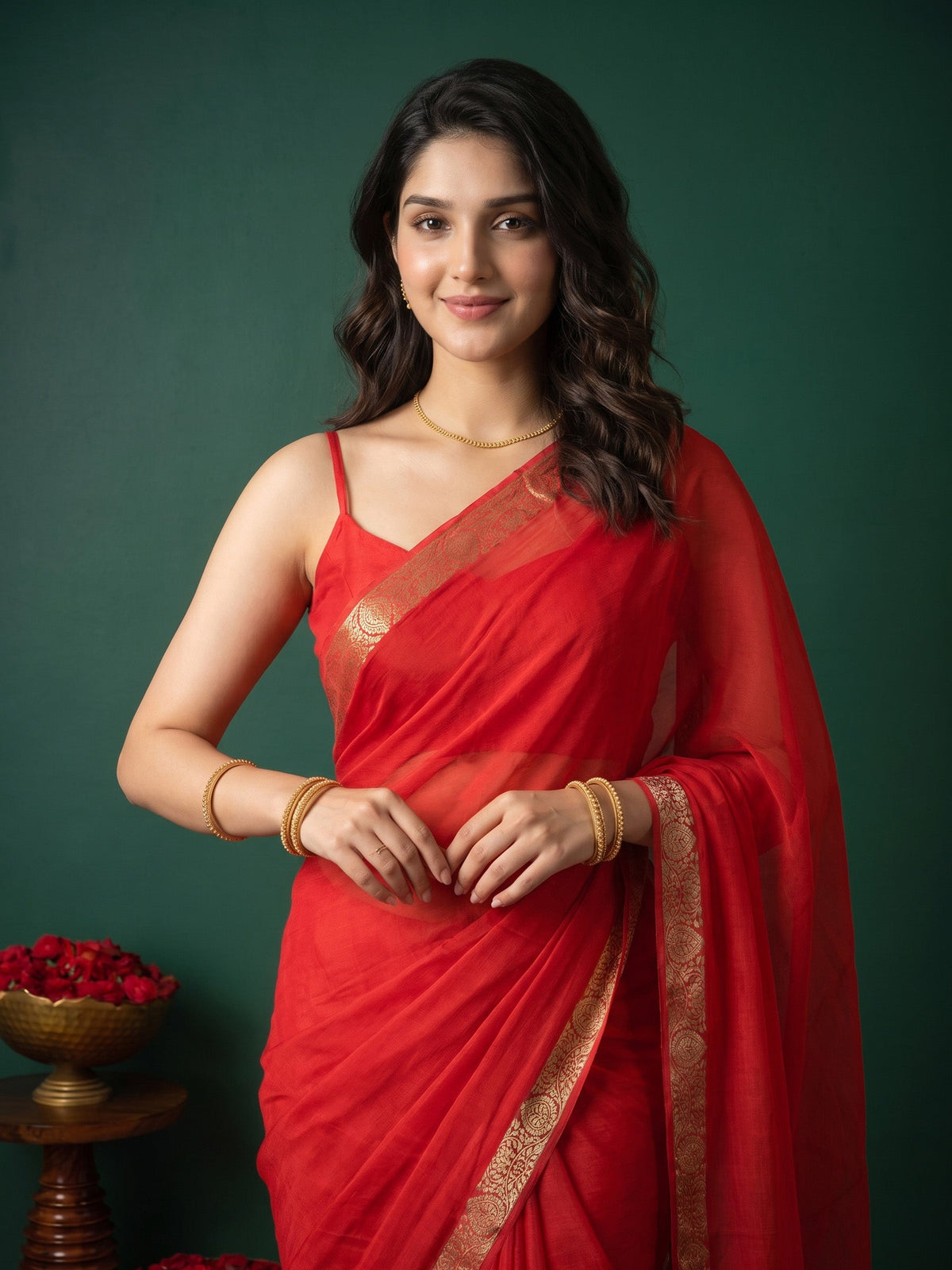 Rani Zari Work Chiffon Saree